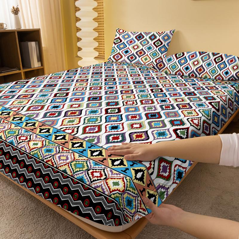 1 Simple Modern Bohemia Printed Matte Fitted Sheet, Bedroom Printed Bed Cover, Bedding (Excluding Pillowcases)