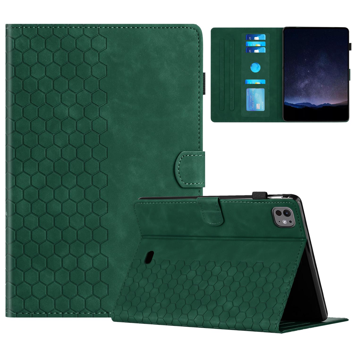 

For iPad Air 11 (2025)/(2024)/Air (2022)/(2020)/Pro 11 (2022)/(2021)/(2020)/(2018) Case Honeycomb Printed Leather Tablet Cover Green