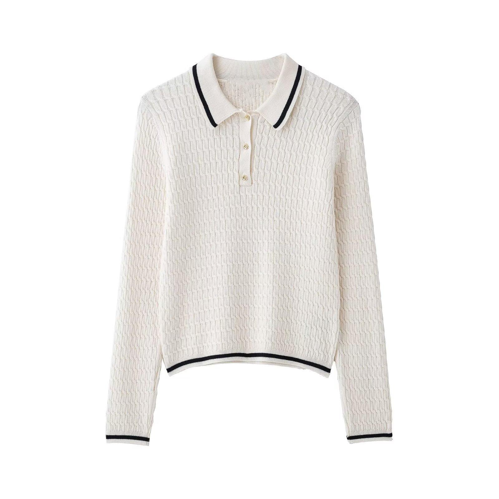 

2025 Spring Women s Slim Fit Color Block Lapel Knit Top M