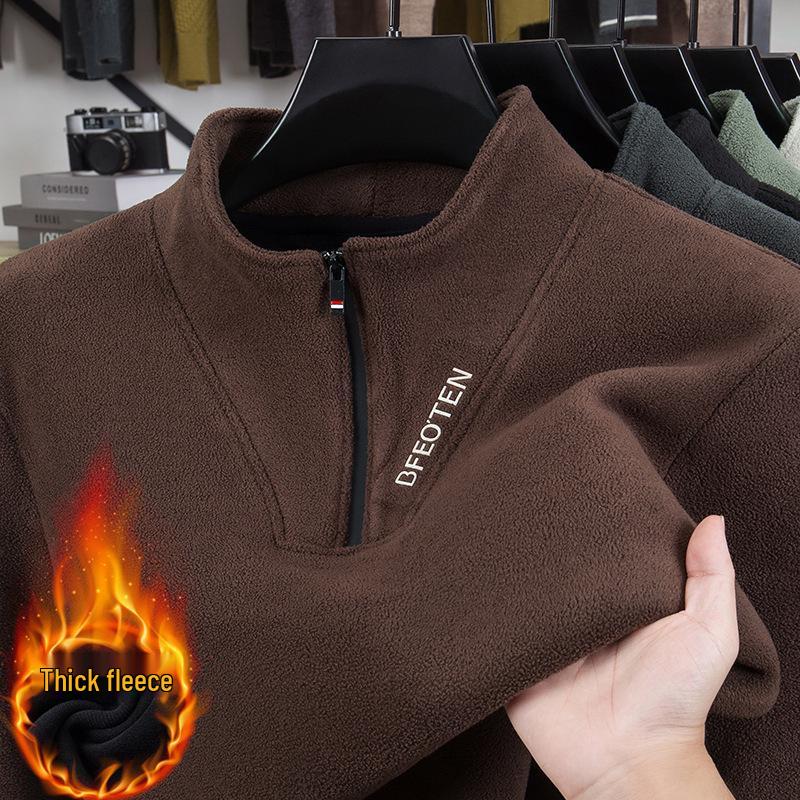 Men's Mid-Age Versatile Plus Velvet Hoodie - Cross2025 Autumn/Winter Pullover with Zipper Collar
