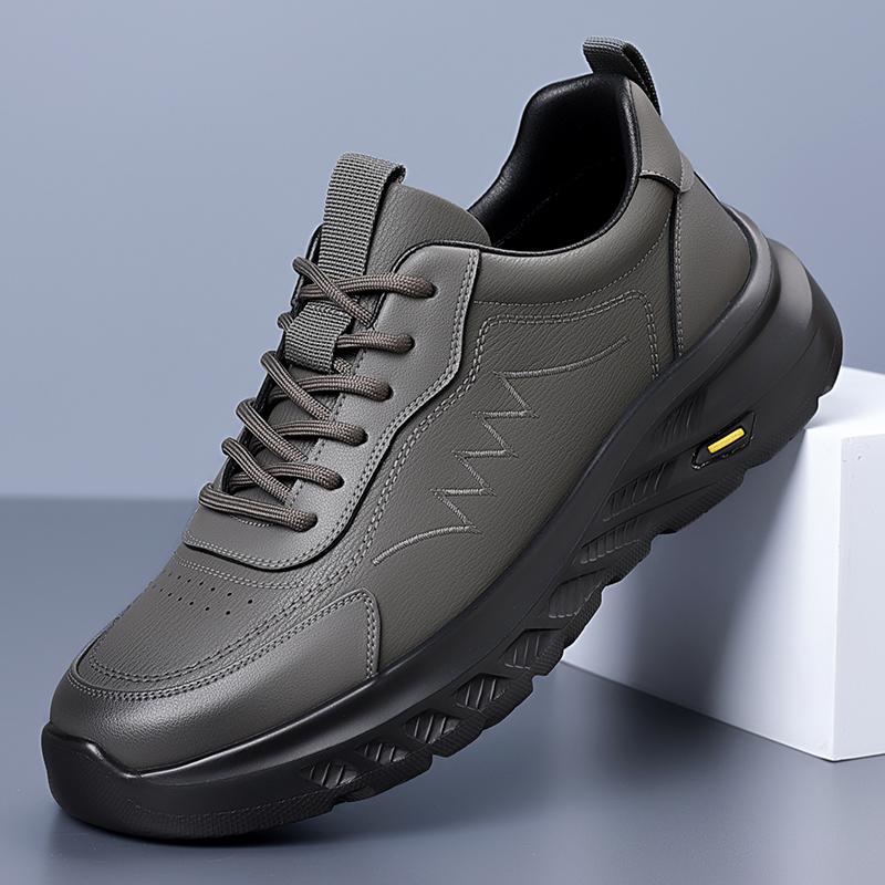

Men Leather Casual Shoes Fashi Sneakers Lace Up British style Leather Men Shoes Outdoor New Men Sneakers 38 серый