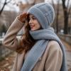 Solid Color Knit Beanie Scarf Soft Stretch Knit Beanie With Scarf  Street Style