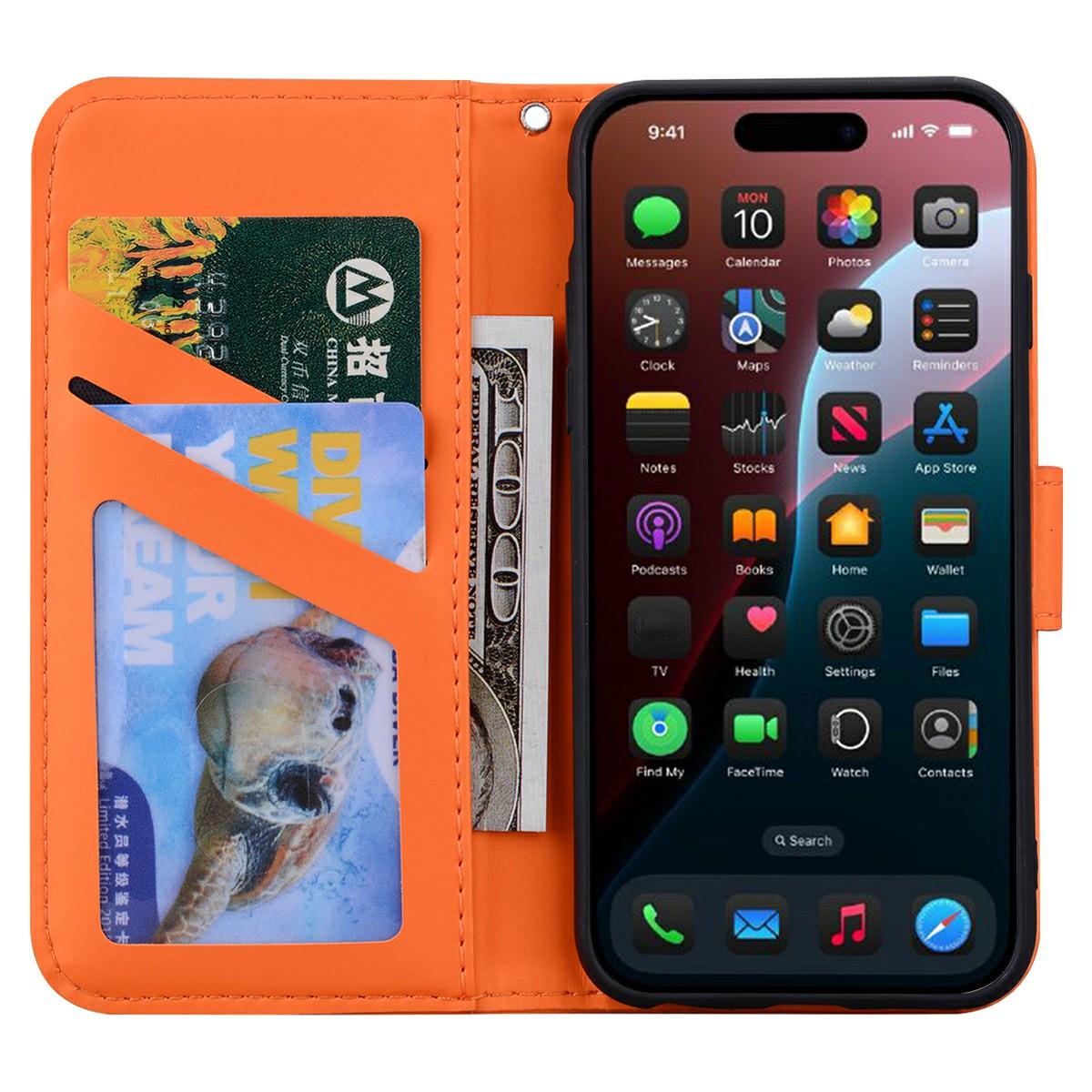 

For iPhone 16 Case Cartoon Pattern Wallet Leather Phone Cover Grey