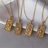 Stylish Gold Square Sun Moon Star World Pendant Necklace Accessory Eye Catching Clavicular Chain for Gathering Parties