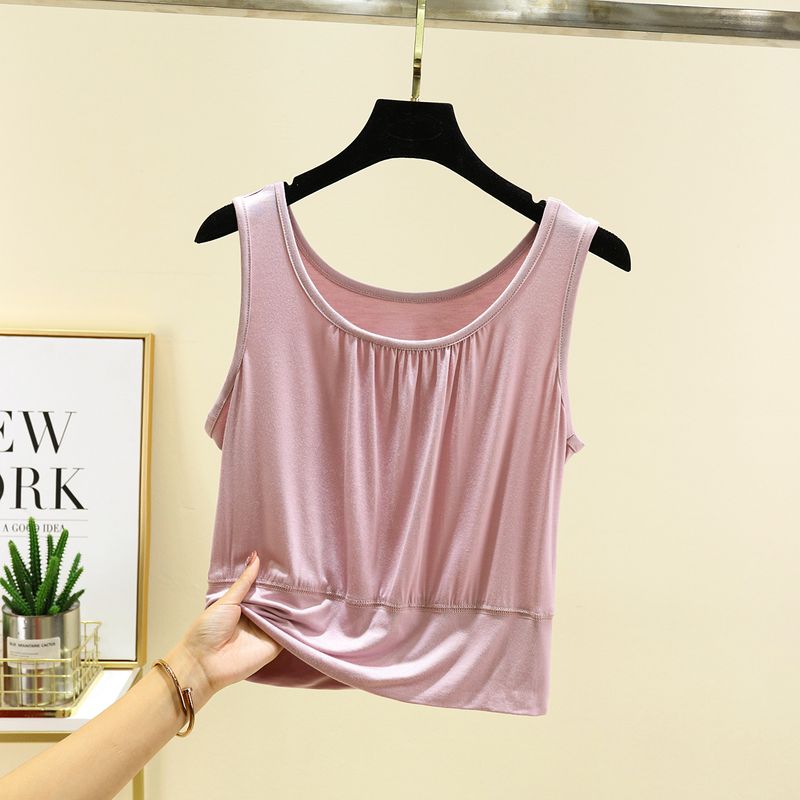 

Loose Modal Yoga Vest Women s Thin Summer Stadiumjumper Plus Size Crew Neck Inner Base Small Sling Pink XL (55.00 kg-70.00 kg recommended