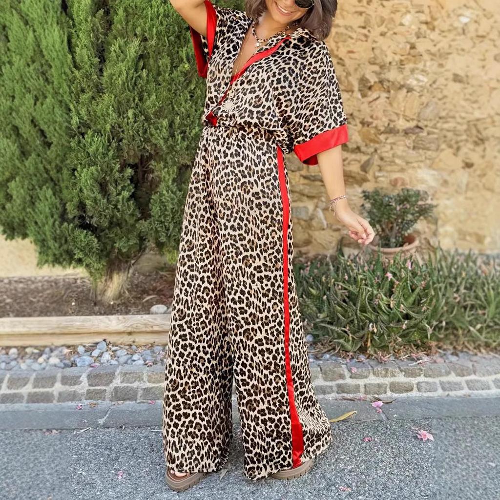 European & American Women's Fashion Leopard Print Luxury Two-Piece Set