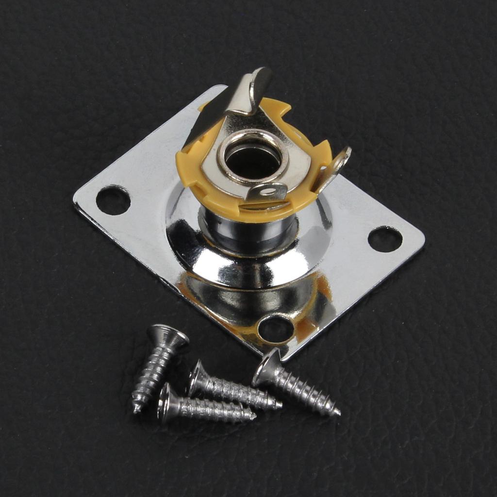 FLEOR 1PCS Guitar Output Jack 6.35mm 1/4 Mono Jack Socket JackPate Square Style for Electric Guitar, Silver/Black Choose