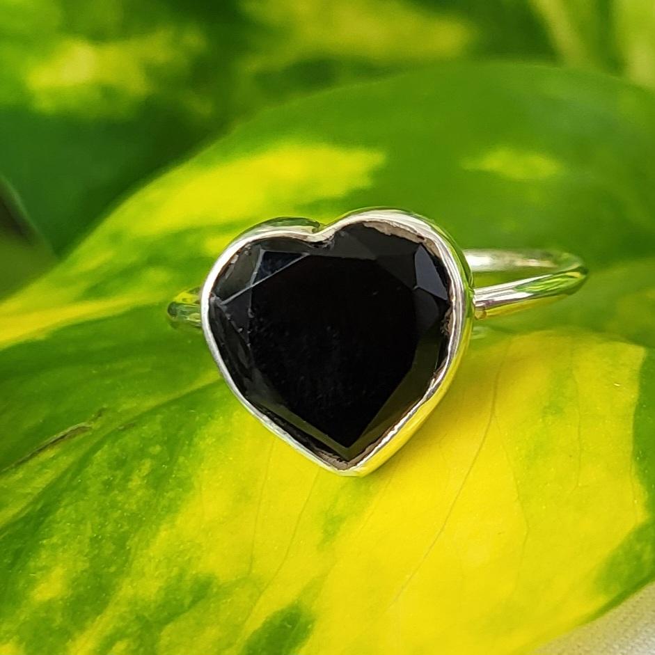 Natural Heart Black Onyx 925 Sterling Silver Heart Ring 8.25 US, Gift Ring A 39