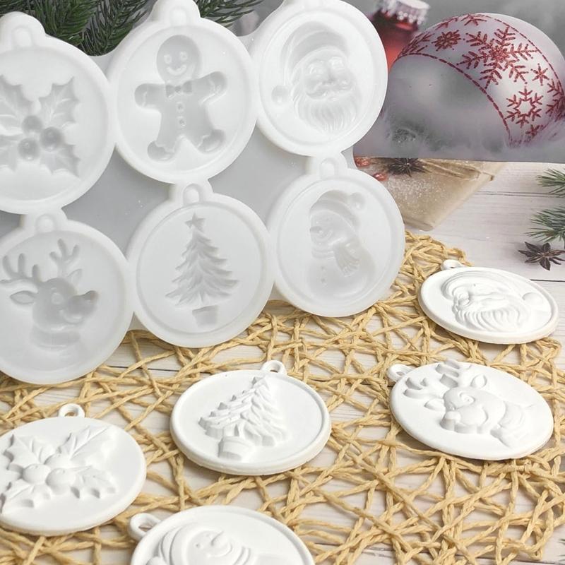 Flexible Silicone Christmas Mould for Wax and Resin Casting, 6 Holiday Cavities with Textured Designs for Candle and Handmade Decoration
