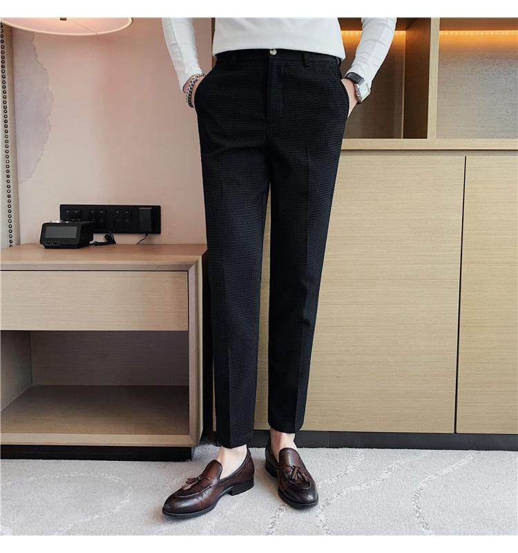 Herren Waffel Slim-Fit Hose - Frühling/Herbst Business Casual mit Bügelfrei, Elastischem Bund und Karottenbeinen.