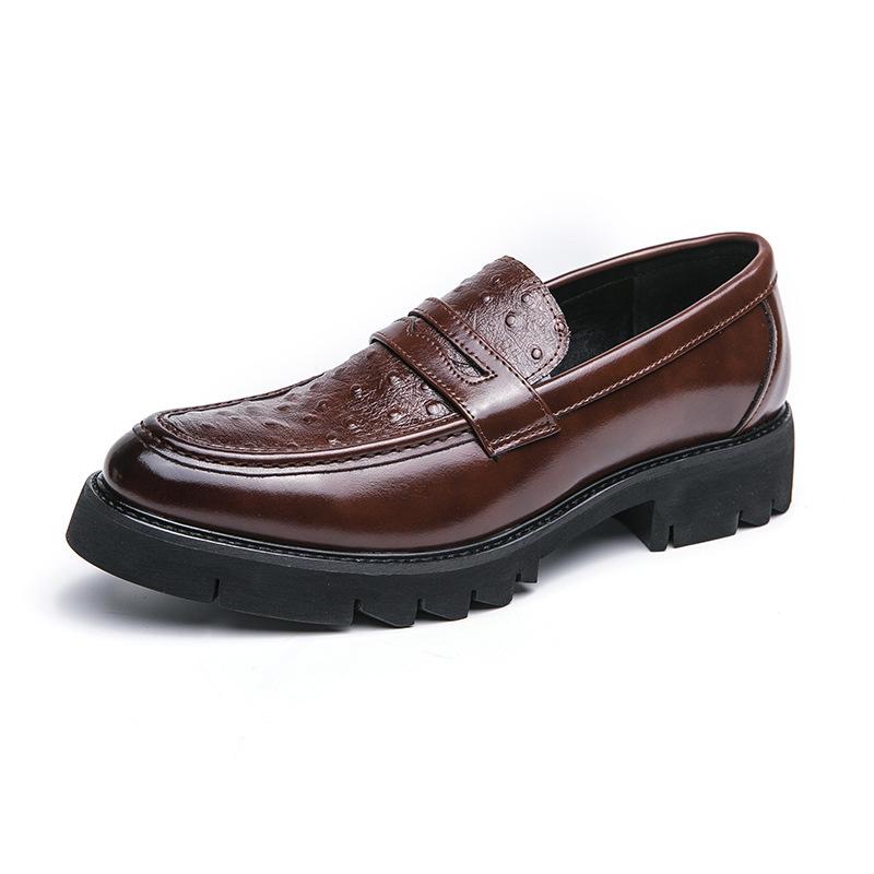 Large size platform heightening loafers pointed men's leather shoes spring and autumn business dress British leather shoes men