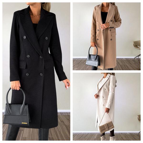 Autumn & Winter Women's Long-Sleeve Double-Breasted Wool Coat