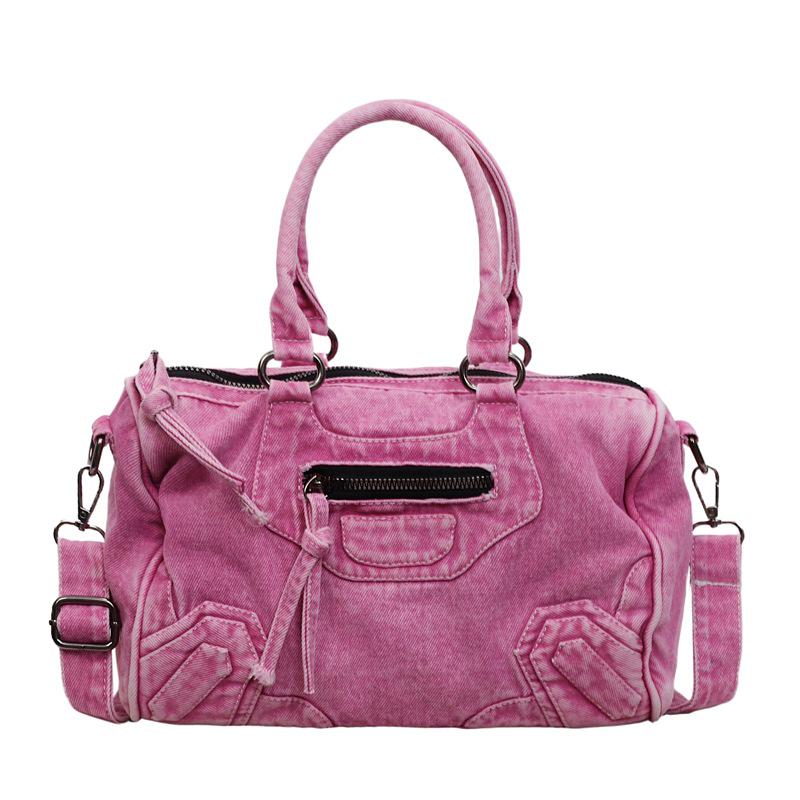 2026 Retro Denim Motorcycle Bag with Patchwork and Rivet Decoration – Crossbody, Shoulder, Handbag