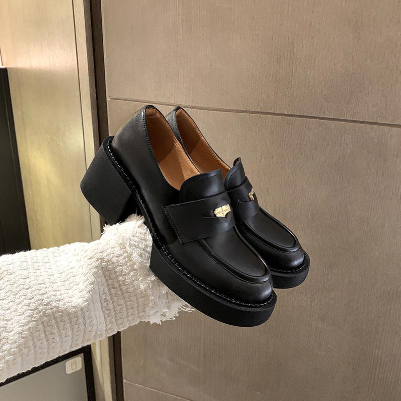 Bi Prepared Platform Single Shoes 2025 Autumn and Summer New First-layer Cowhide One-pedal Lazy Shoes Muffin Gold Coin Loafers Women