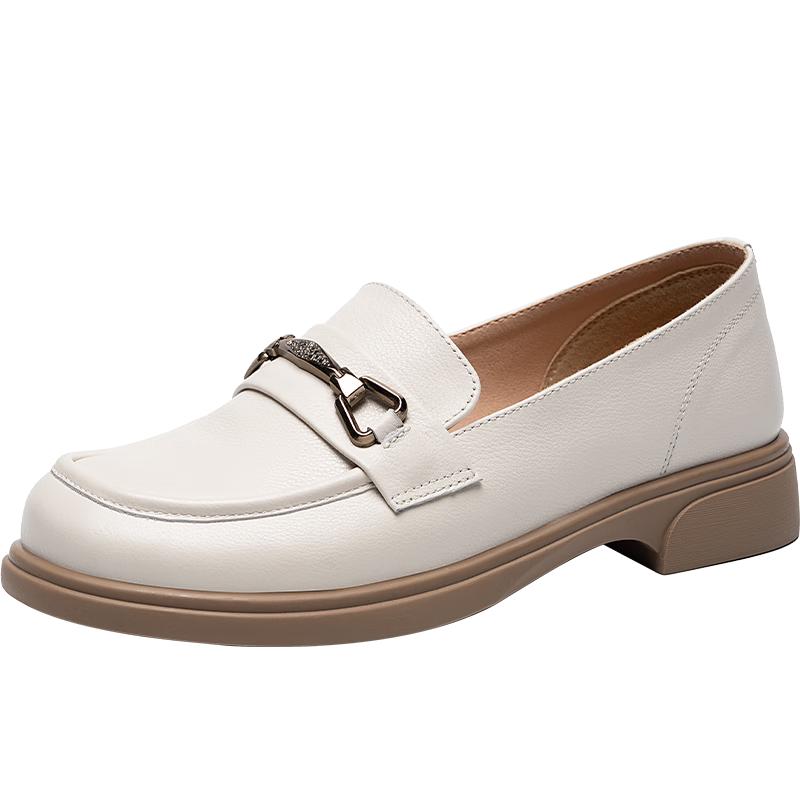 ZHR Women s Leather Chunky Heel Slip-On Loafers 38