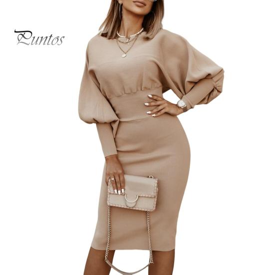 

Женское платье-фонарик с длинными рукавами, однотонное, с зауженной талией, элегантное, из полиэстера, повседневное, для офиса, повседневной жизни, для вечеринок, сандалии на высоком каблуке M бежевый