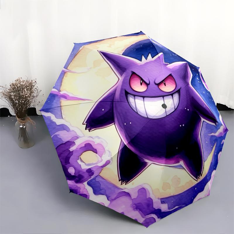Fantasia di Gengar viola, ombrello pieghevole automatico, design portatile e pieghevole, 8 stecche, un regalo di Natale o di compleanno.