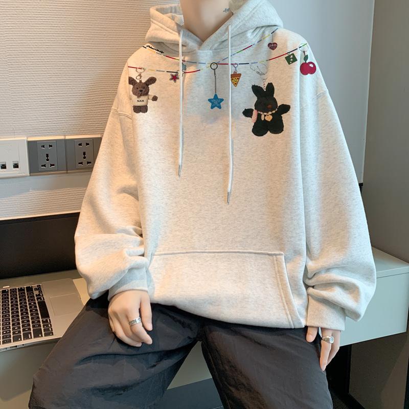 Autumn Winter Vintage Loose Hooded Sweatshirt Men Fashion Print Casual Hoodie Y2K Streetwear Sweatshirts