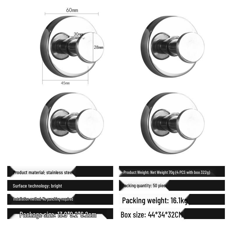 Traceless Stainless Steel Vacuum Suction Cup Hook for Kitchen & Bathroom