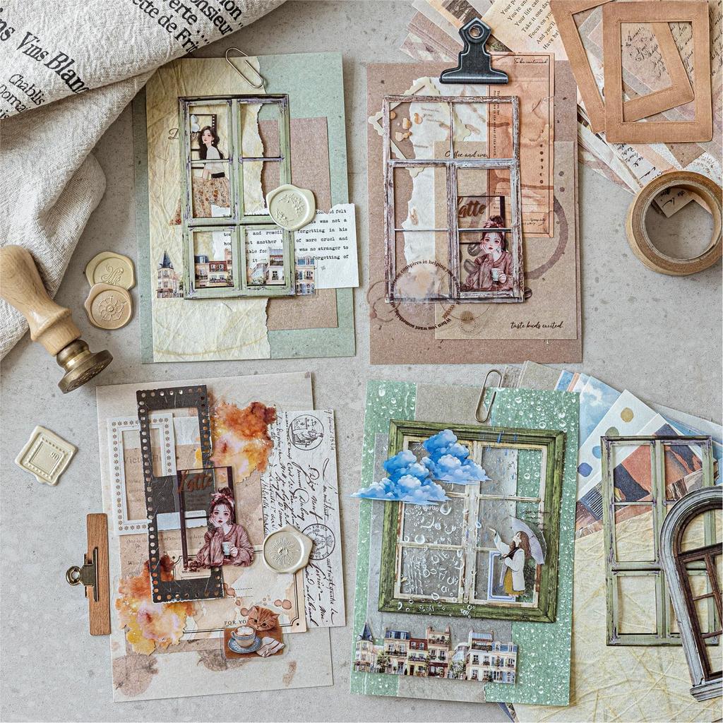 Ta Merry Collage Assorted Flake Design Planner Material Paper Large Retro Background Lots of Cute Vintage Coffee Stickers, Materials, Paper, Stickers,