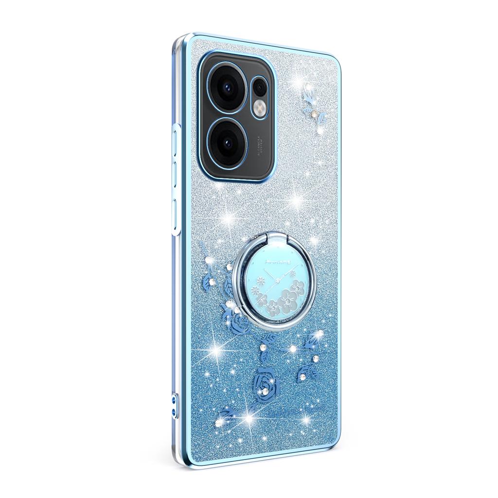 KADEM For Oppo Reno13 F 5G (Reno 13 FS 5G)/4G Case Ring Kickstand TPU Flowers Phone Cover Gradient Glitter