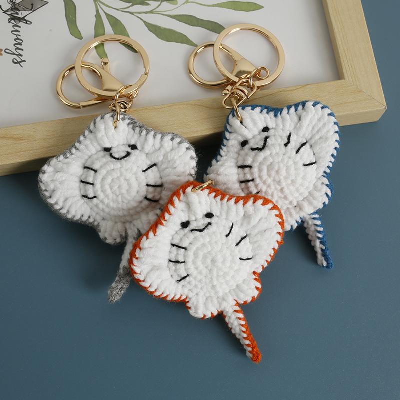 Creative Knitted Manta Ray Keychain Marine Crochet Pendants Cute Handmade Key Ring Bag Decor