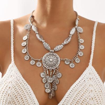 European and American Retro Geometric Fringed Necklace Bohemian Ethnic Style Personalized Collarbone Chain