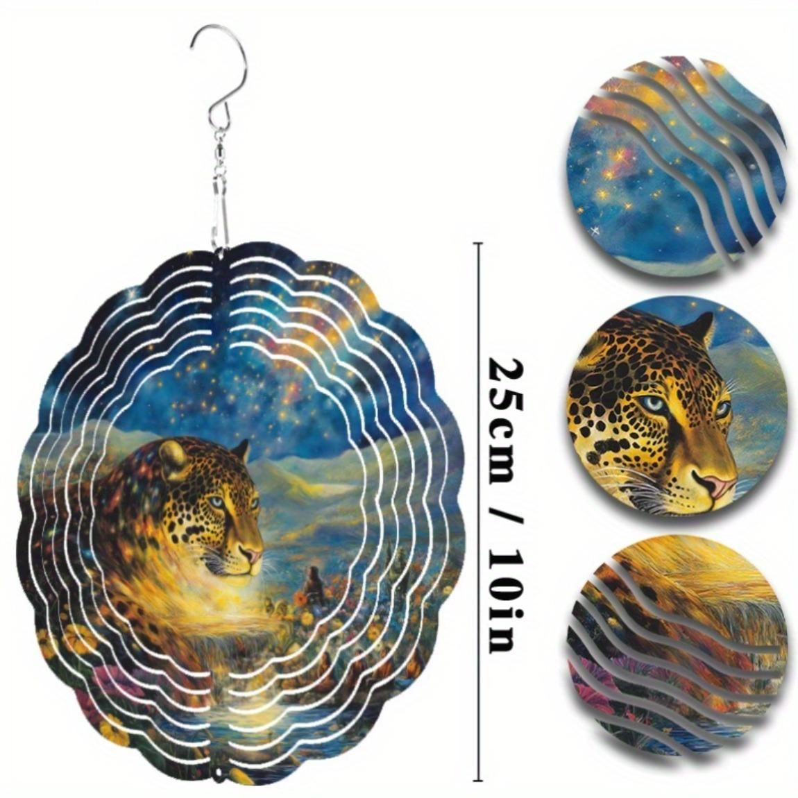 

3D Металлический спиннер ветра Леопард и Звездное небо Декор для дома, улицы, сада, патио, праздничный подарок, подвесное украшение-колокольчик 01A