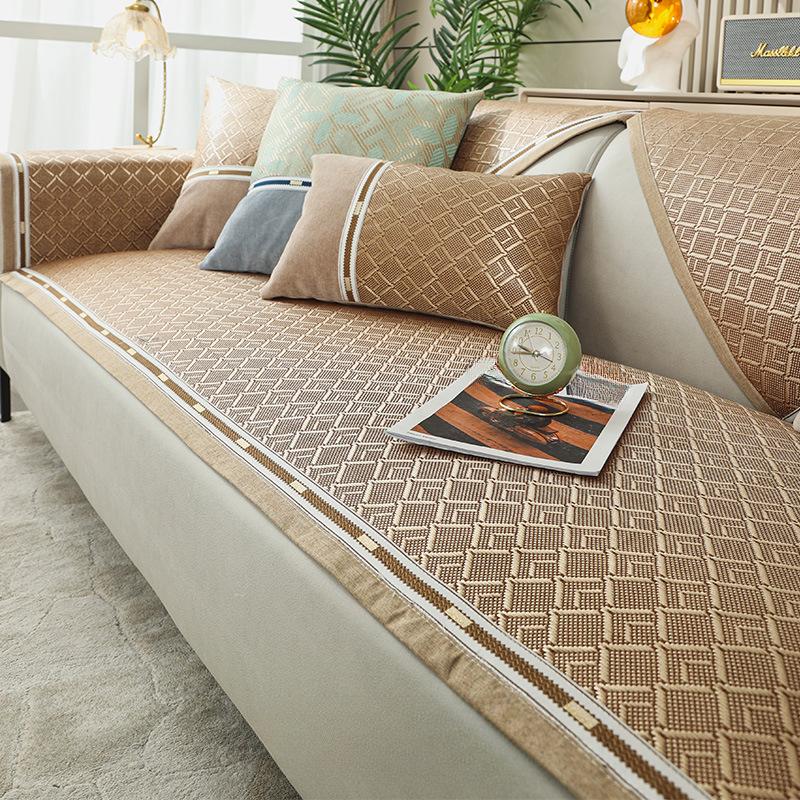 Poduszka na sofę Summer Ice Silk Rattan Mata siedzisko poduszka na lato antypoślizgowa cztery pory roku uniwersalny prosty pokrowiec na sofę