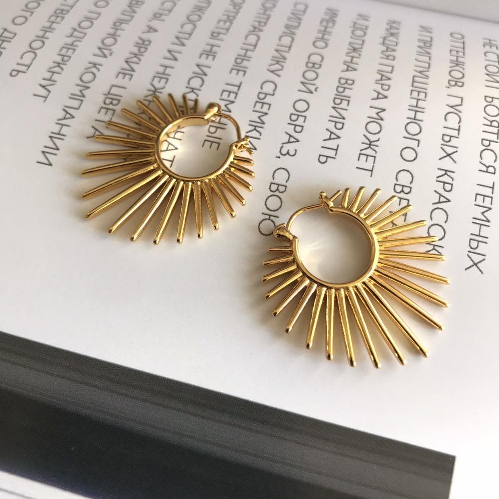 Exaggerated Fashion Sunflower Geometry Fan-shaped Stud Earrings for Women Punk Hoop Earrings Minimalism Aesthetics Jewelry Gifts