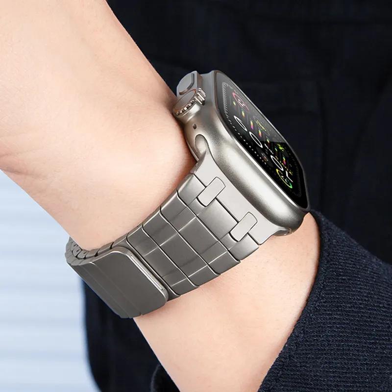 Magnetic Stainless Steel Band for Apple Watch 46mm 49mm 45mm 44mm Men Metal Link Bracelet for iWatch Series 10 9 8 7 6 5 Se Ultra 1 2