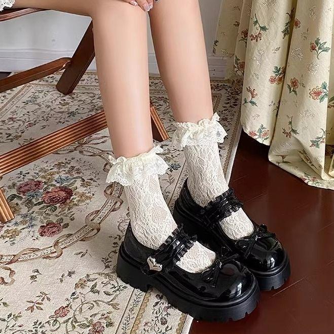 2025 summer new round head bow thick heel Mary Jane single shoes women's French with skirt platform small leather shoes women