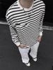Men's Japanese Color Block Striped Long Sleeve Casual Sweatshirt - Autumn Versatile Base Layer Pullover.
