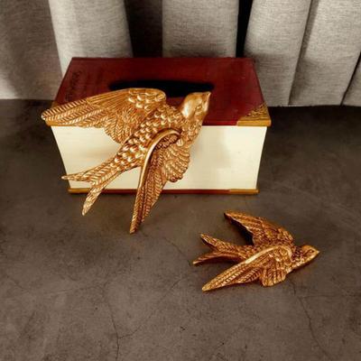 Yousheng 1/2 Stück Schnitzschwalbe Wandskulptur Dekoration Golden Fliegender Vogel Wandkunst Zuhause Schlafzimmer Wohnzimmer Badezimmer Wand Dekoschild