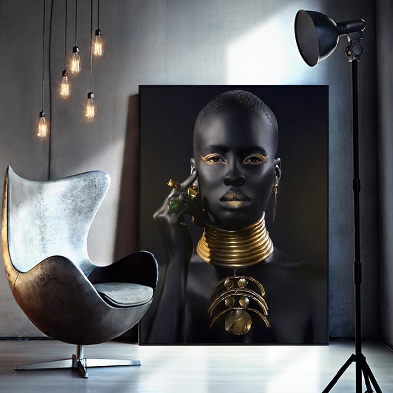 

Черная рука и золотая губа Обнаженная африканская женщина Картина маслом на холсте Куадрос Плакаты и принты Настенная картина для гостиной
