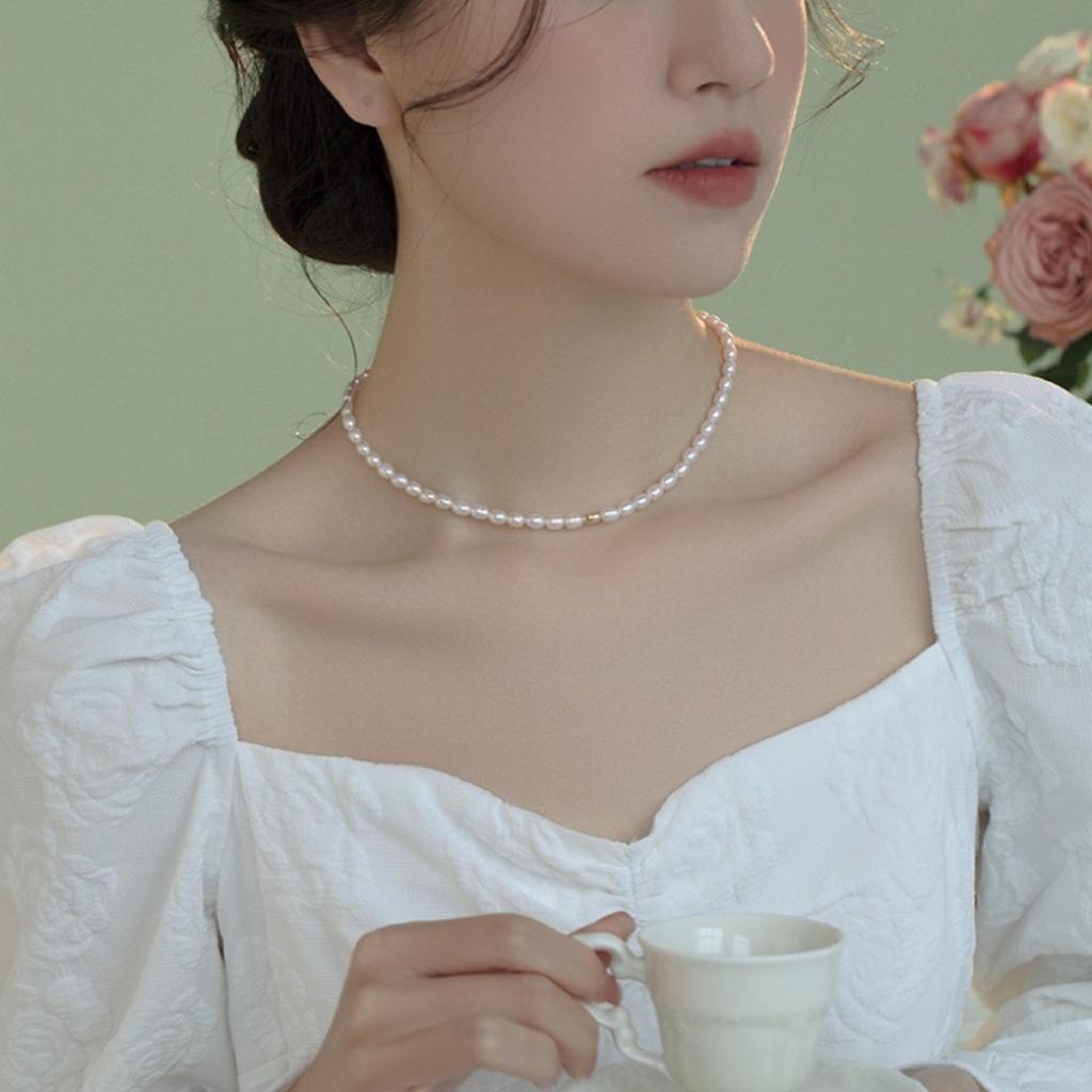 Natural freshwater rice pearl necklace Baroque temperament neck chain stacked fashion collarbone chain