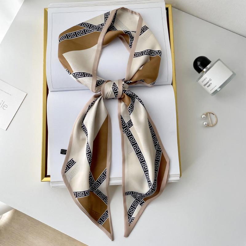 Silk scarf high-end neck new cashew flower silk scarf women's hair tie bag thin and narrow strip decorative scarf headband