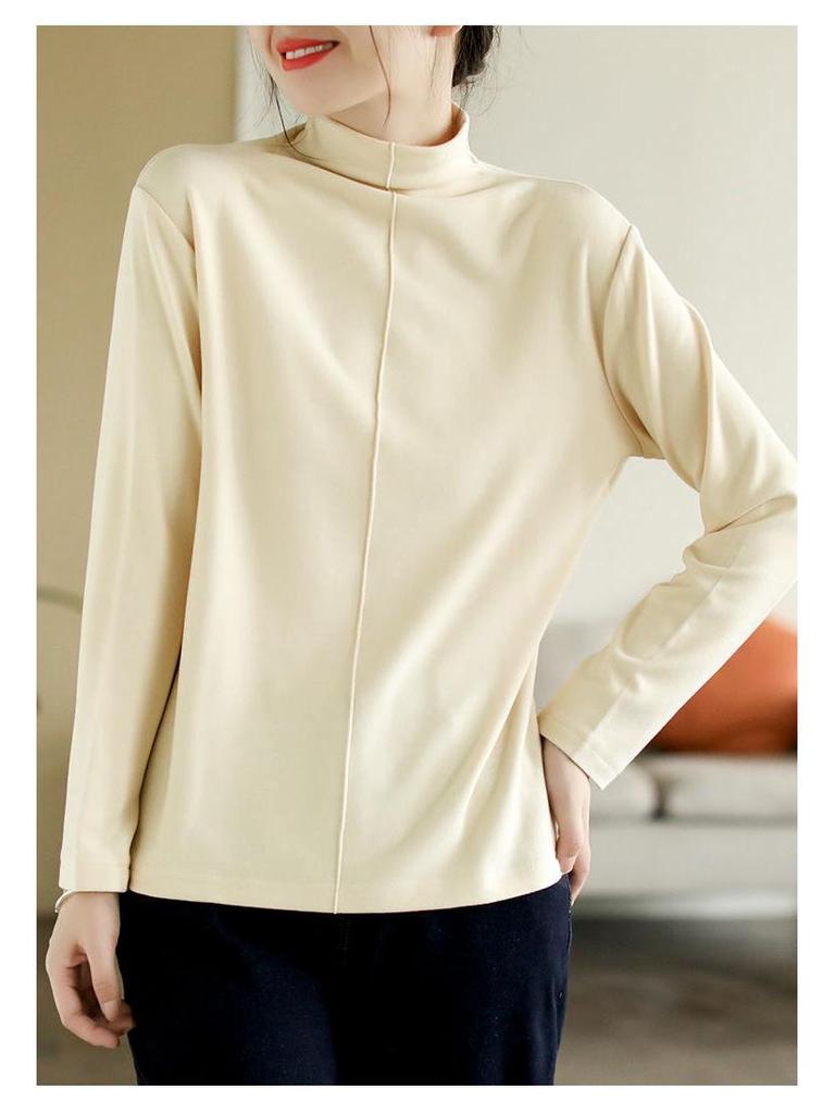 Damen Vielseitiges Patchwork Samt Semi-High Neck Shirt - Herbst/Winter 2025