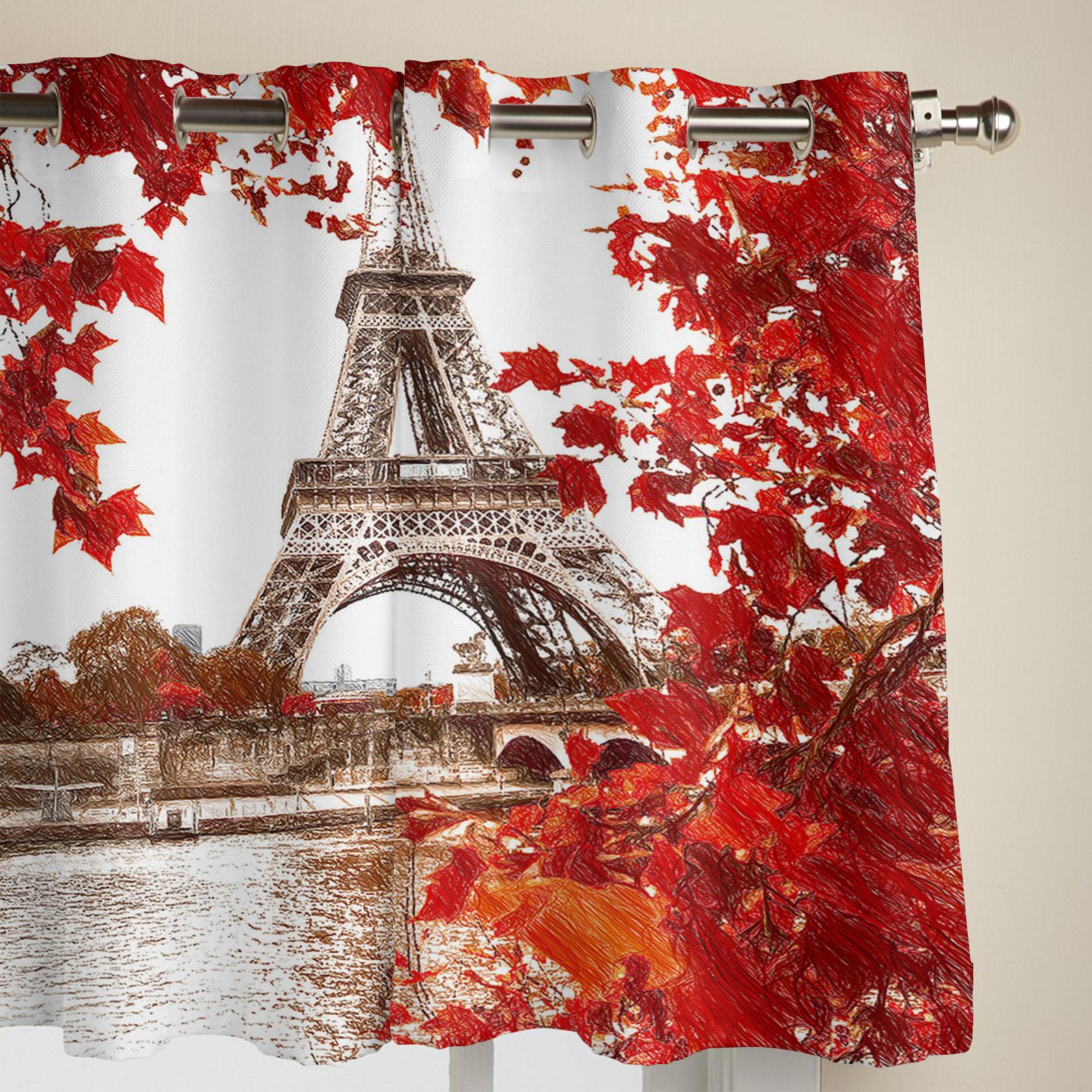 Красный кленовый лист Башня Масляная живопись Оконная занавеска Спальня Гостиная Оконные — фото 4