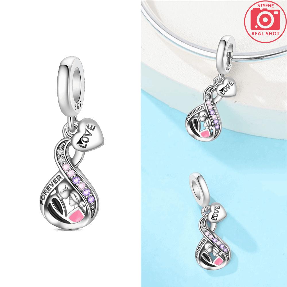 Original Copper Romantic Love Pendant Wings Pink Heart Butterfly Knot Beads Fit Bracelet Women Jewelry Diy Accessory Gift