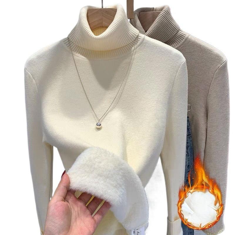 Thick Velvet Turtleneck All-in-one Velvet Sweater for Women in Autumn and Winter, Warm Bottoming Shirt for Women, Fashionable Tops
