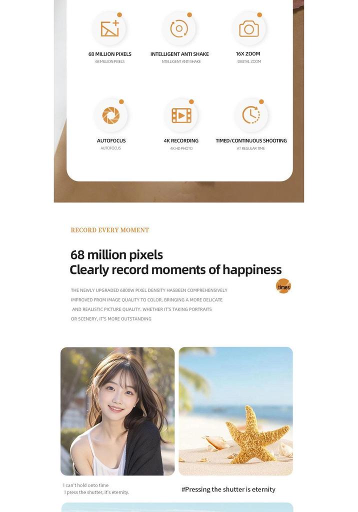 4K HD WiFi Student Camera: 68MP Dual Lens for Selfies