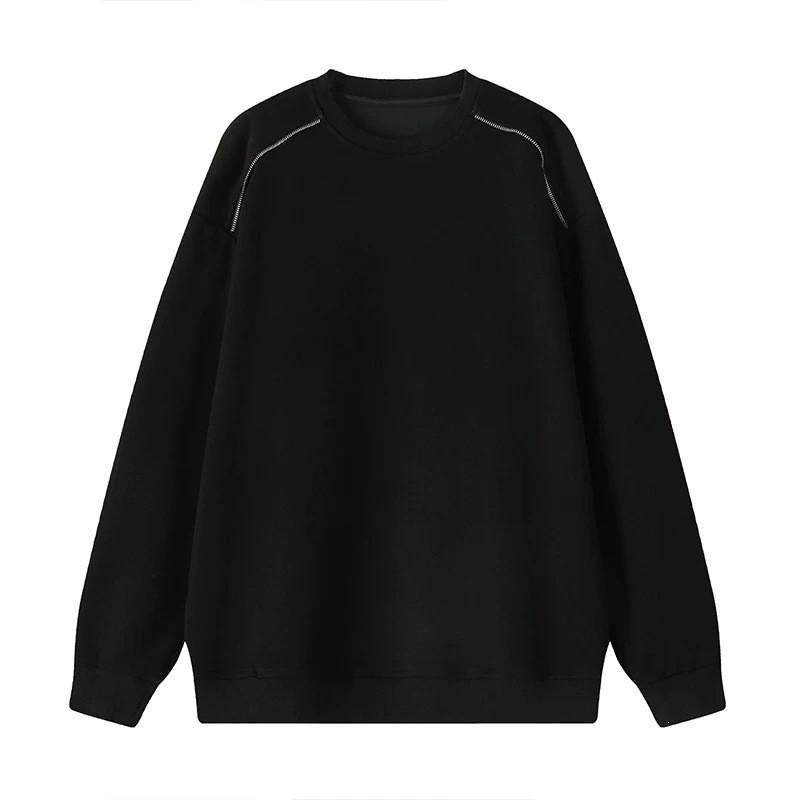 Basic Crew Neck Sweatshirt Solid Color Loose Fit Casual Pullover Men Women