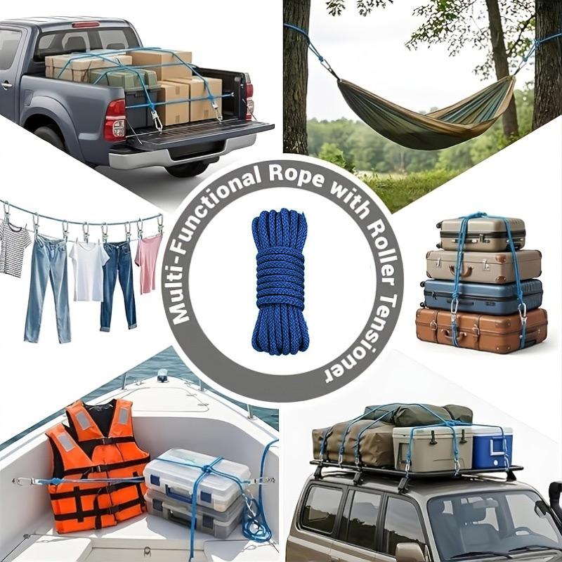 Heavy Duty Rope Tensioner with Retractable Tie Down Adjustable Camping Rope for Tarp Hammock Boat Outdoor Gear Securing Tool