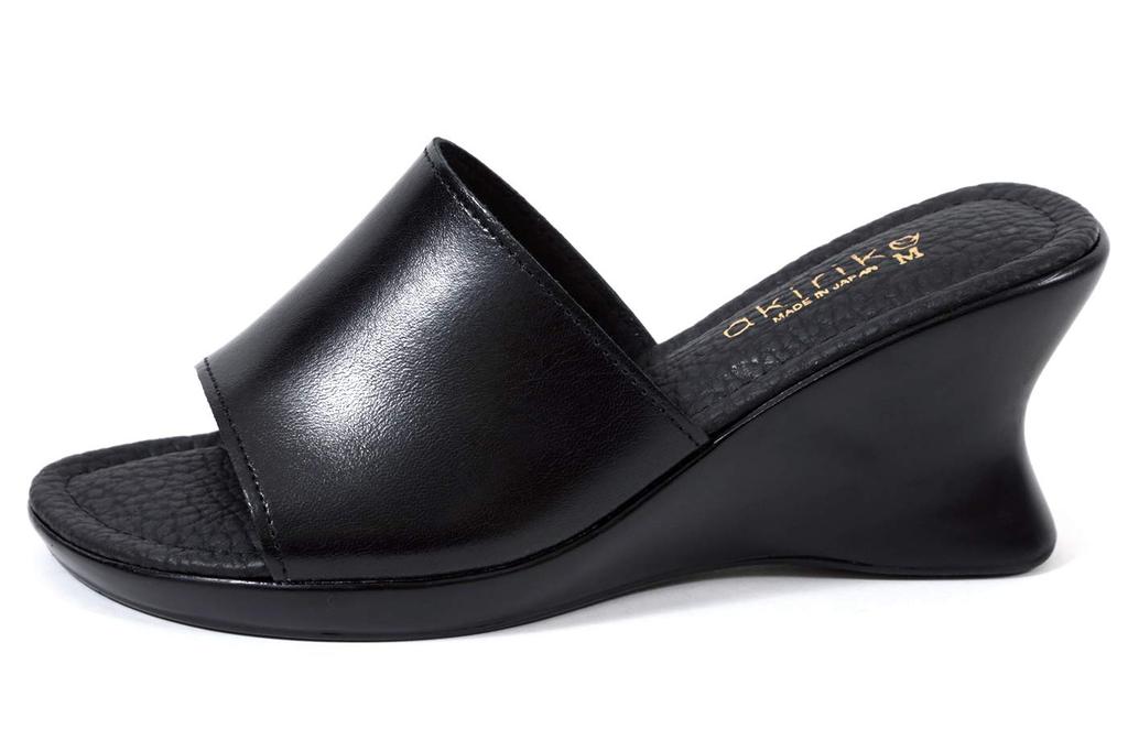 Akiriko Echtleder-Sandalen, Hergestellt in Japan, Keilsohle, Einzelriemen, Memory-Foam-Polsterung, Schwarz, Größe LL