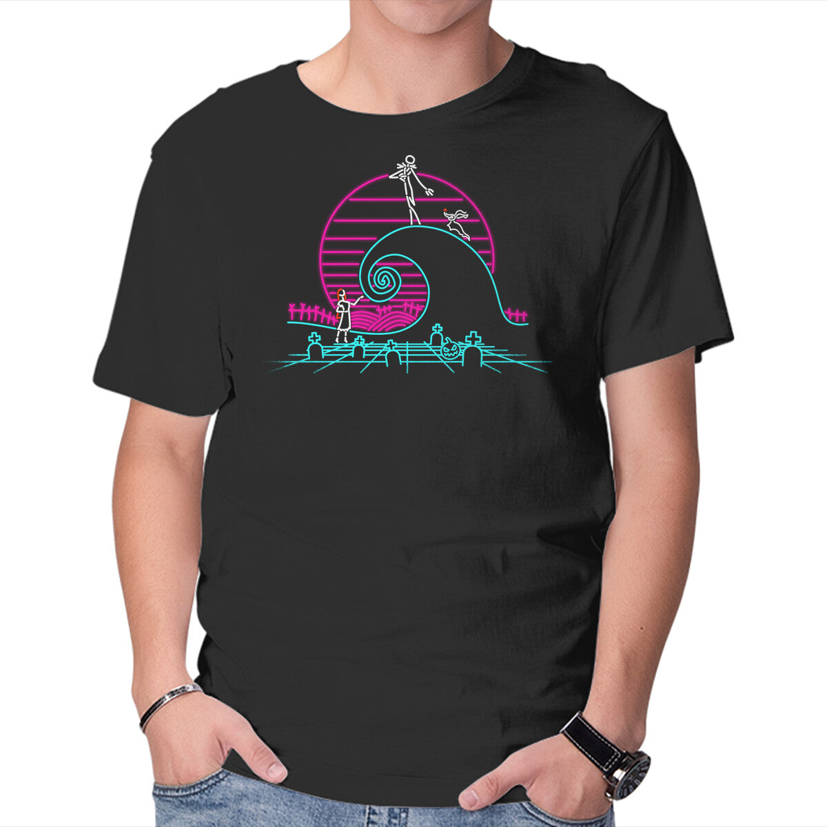 Unisex Crew Neck T-Shirt Nightmare Neon Graphic Short Sleeve Casual Tee L
