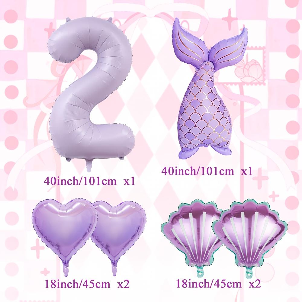6pcs/set Purple Mermaid Tail Shell Balloon With Number 1-9 Birthday Balloon Ocean Princess Theme Girls Birthday Party Decoration