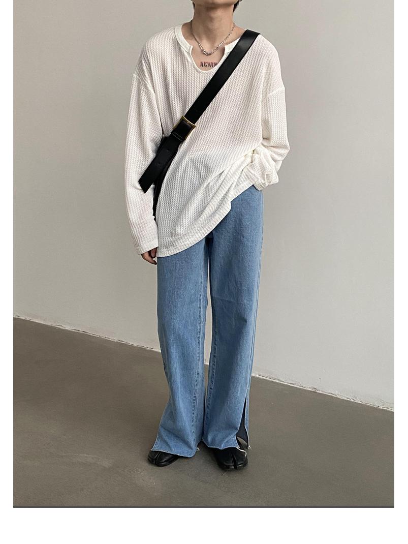 

Мужская модная белая футболка свободного кроя с длинным рукавом 2023 - Однотонная в стиле национальной волны M