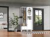 85*33.5*200cm Compact Wardrobe with 2 Cabinets, Storage Cabinet Made of Tempered Glass, White Entryway Cabinet, Coat Rack with Shoe Bench and Cushion