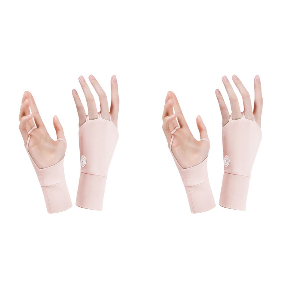 3-1Pairs Women Sun Protector Gloves Cool Breathable Open Fingered Gloves Ice Silk Hollow Palm Elastic for Outdoor Practice Glove